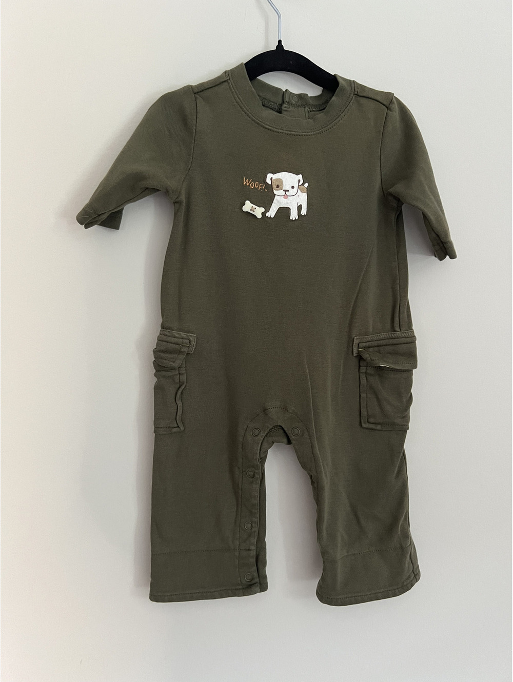 Y2K Gymboree 2007 Puppy Detail Olive Green Long Sleeve Jumpsuit